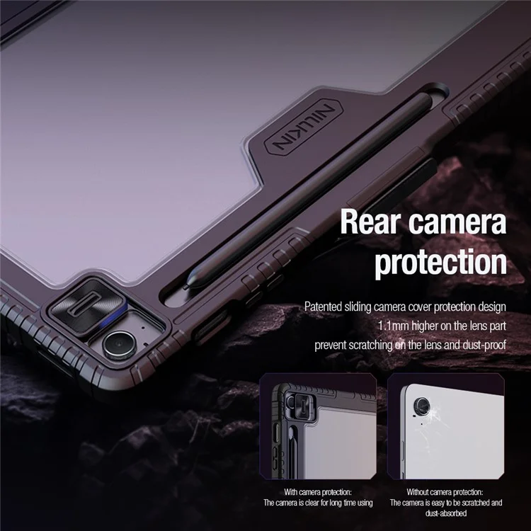 Étui en cuir avec protection NILLKIN Pro pour Samsung Galaxy Tab S10 FE+ avec couvercle coulissant pour caméra, support origami et couverture de tablette avec activation/désactivation automatique