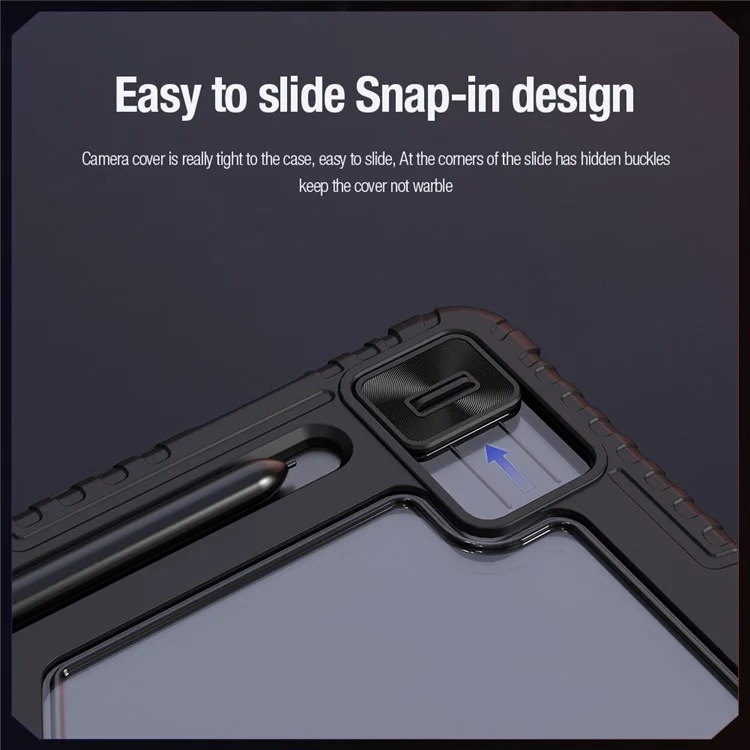 Étui en cuir avec protection NILLKIN Pro pour Samsung Galaxy Tab S10 FE+ avec couvercle coulissant pour caméra, support origami et couverture de tablette avec activation/désactivation automatique