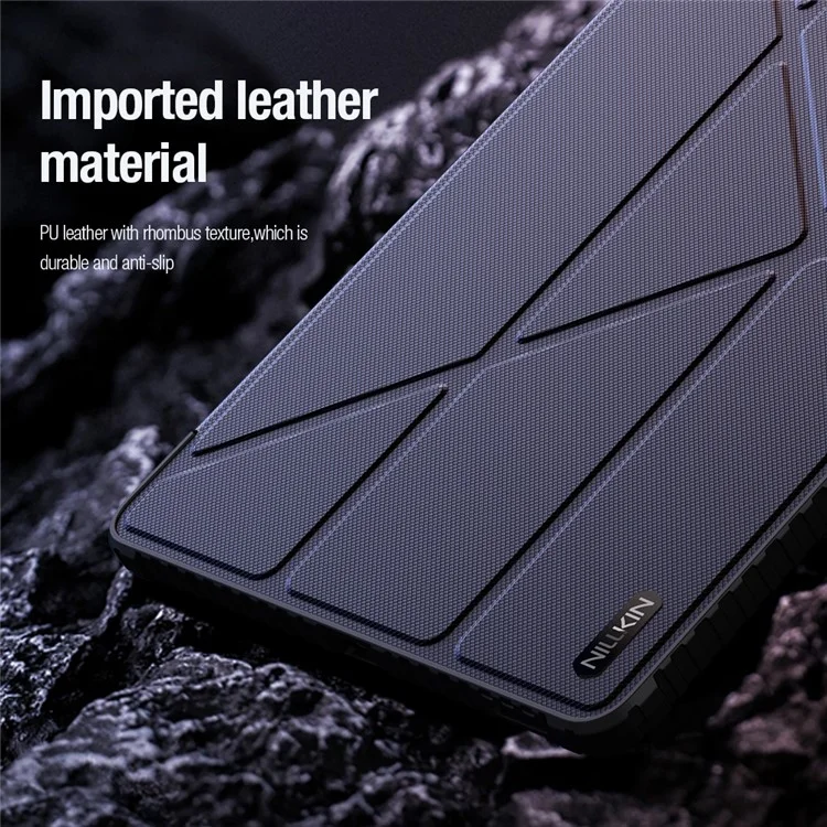 Étui en cuir avec protection NILLKIN Pro pour Samsung Galaxy Tab S10 FE+ avec couvercle coulissant pour caméra, support origami et couverture de tablette avec activation/désactivation automatique
