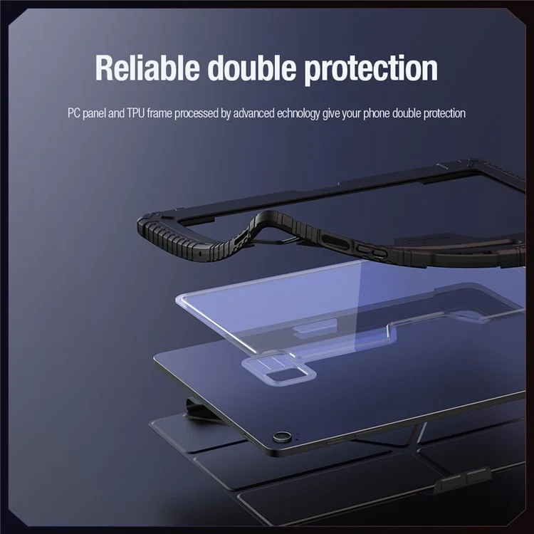 Étui en cuir avec protection NILLKIN Pro pour Samsung Galaxy Tab S10 FE+ avec couvercle coulissant pour caméra, support origami et couverture de tablette avec activation/désactivation automatique