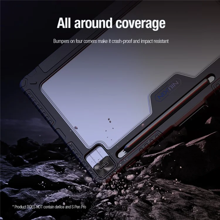 Étui en cuir avec protection NILLKIN Pro pour Samsung Galaxy Tab S10 FE+ avec couvercle coulissant pour caméra, support origami et couverture de tablette avec activation/désactivation automatique