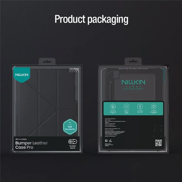 Étui en cuir avec protection NILLKIN Pro pour Samsung Galaxy Tab S10 FE+ avec couvercle coulissant pour caméra, support origami et couverture de tablette avec activation/désactivation automatique