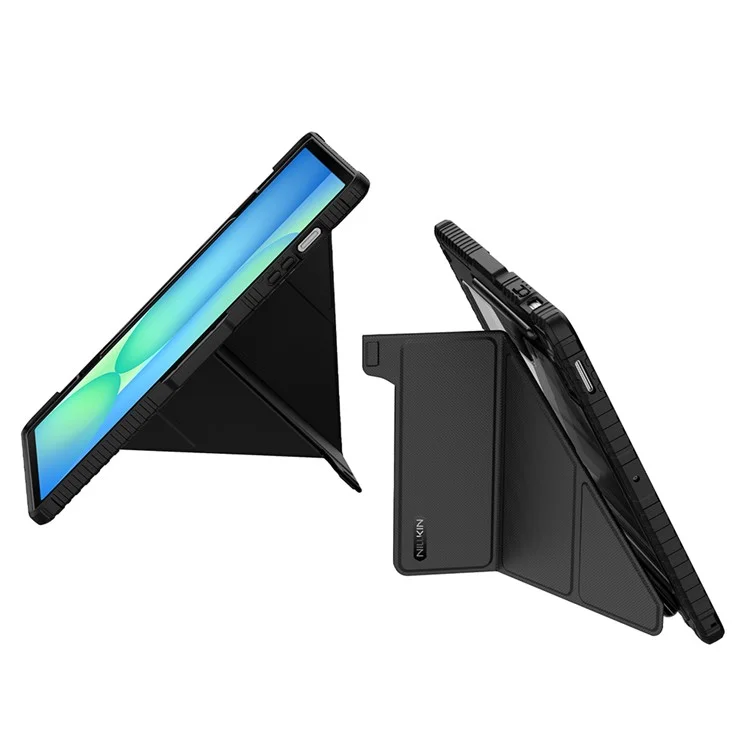 Étui en cuir avec protection NILLKIN Pro pour Samsung Galaxy Tab S10 FE+ avec couvercle coulissant pour caméra, support origami et couverture de tablette avec activation/désactivation automatique