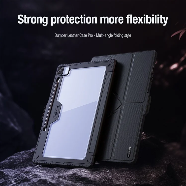 Étui en cuir avec protection NILLKIN Pro pour Samsung Galaxy Tab S10 FE+ avec couvercle coulissant pour caméra, support origami et couverture de tablette avec activation/désactivation automatique