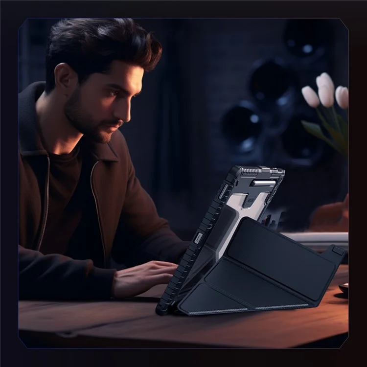 Étui en cuir avec protection NILLKIN Pro pour Samsung Galaxy Tab S10 FE+ avec couvercle coulissant pour caméra, support origami et couverture de tablette avec activation/désactivation automatique
