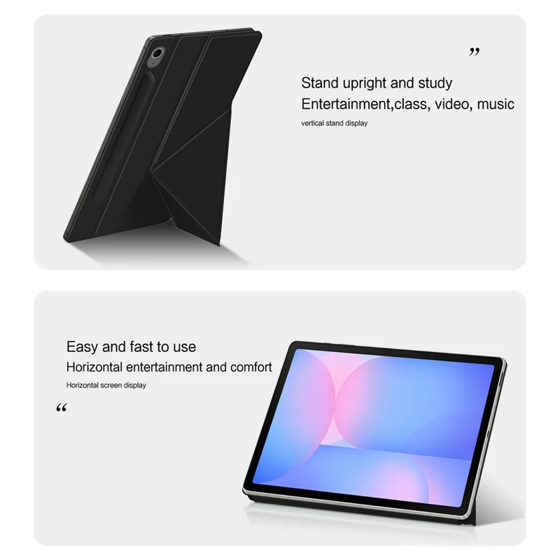 Чехол для Samsung Galaxy Tab S10 FE с подставкой-оригами из искусственной кожи с магнитным креплением - Черный