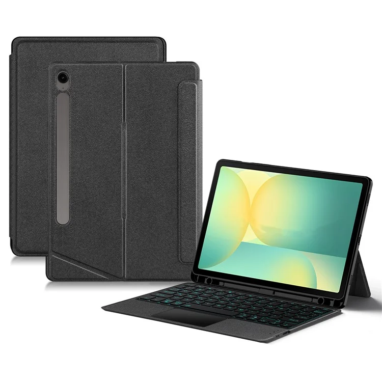 Étui en cuir pour Samsung Galaxy Tab S10 FE + Clavier Bluetooth avec pavé tactile rétroéclairé
