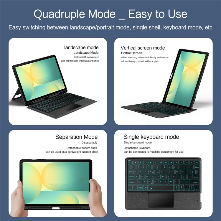 Étui en cuir pour Samsung Galaxy Tab S10 FE + Clavier Bluetooth avec pavé tactile rétroéclairé