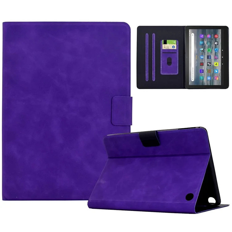 For Amazon Fire 7 (2022) Case PU Leather Tablet Cover with Card Slots - Purple