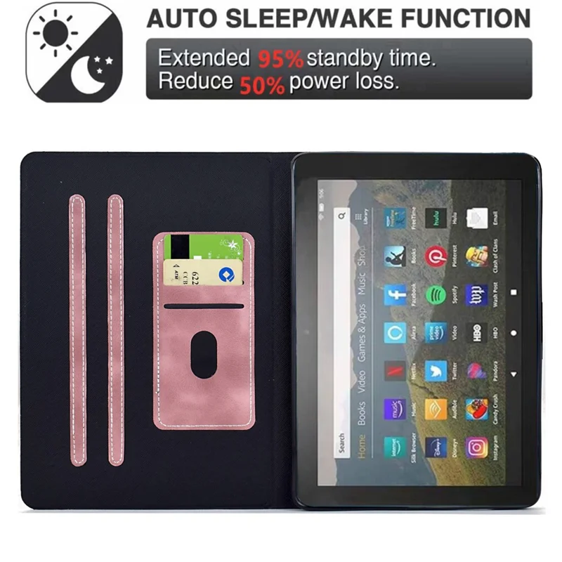For Amazon Fire HD 8 (2022) / (2020) Case PU Leather Tablet Cover with Card Slots - Pink
