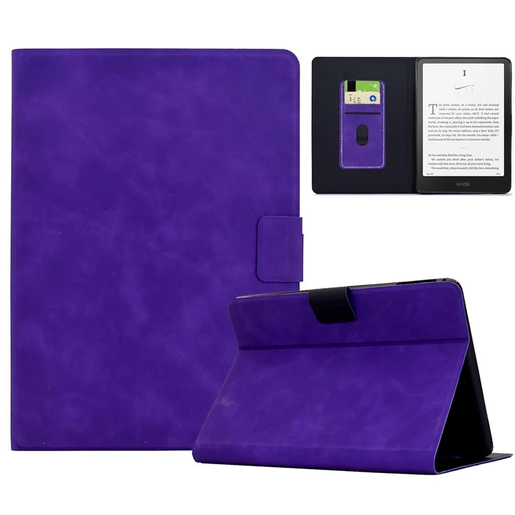 Capa para Amazon Kindle Paperwhite 6 (2024) em Couro Sintético com Compartimentos para Cartões - Roxo