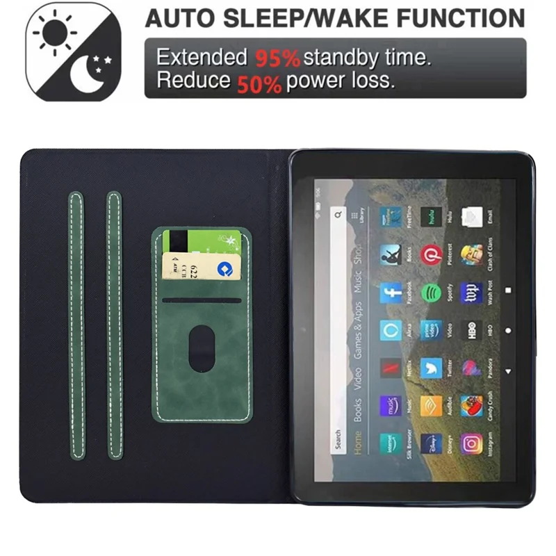 For Samsung Galaxy Tab A9 Case PU Leather Tablet Cover with Card Slots - Green