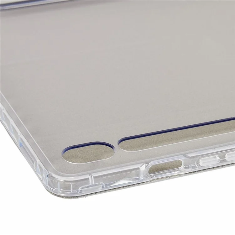 Für Samsung Galaxy Tab S10 FE+ Hülle Dreifach-Ständer Leder + TPU + Acryl Transparente Rückseite Tablet-Schutzhülle - Grau