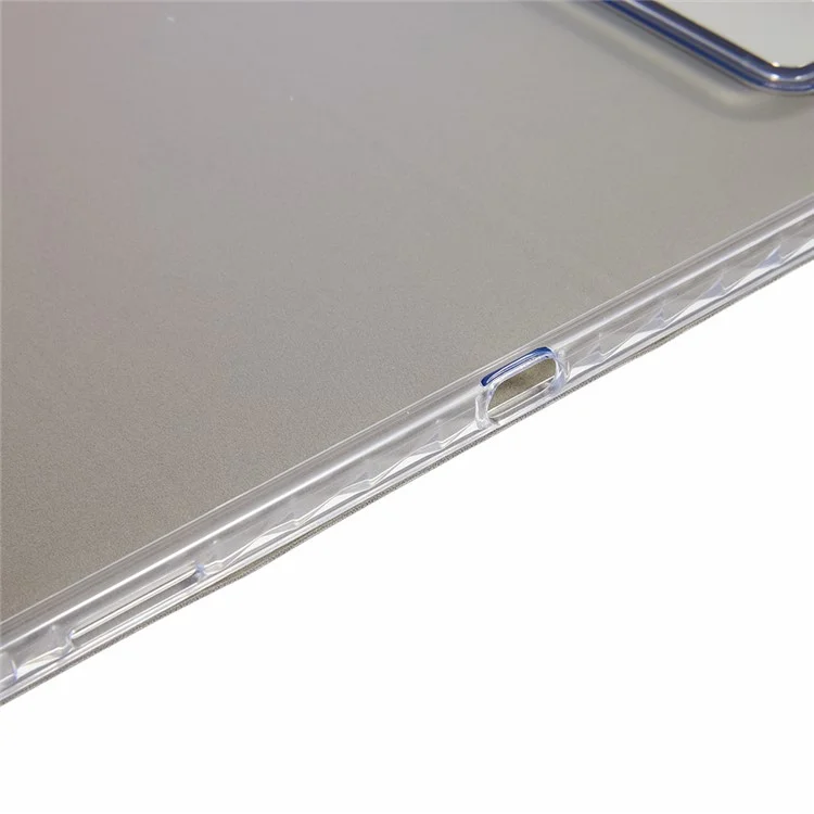 Für Samsung Galaxy Tab S10 FE+ Hülle Dreifach-Ständer Leder + TPU + Acryl Transparente Rückseite Tablet-Schutzhülle - Grau