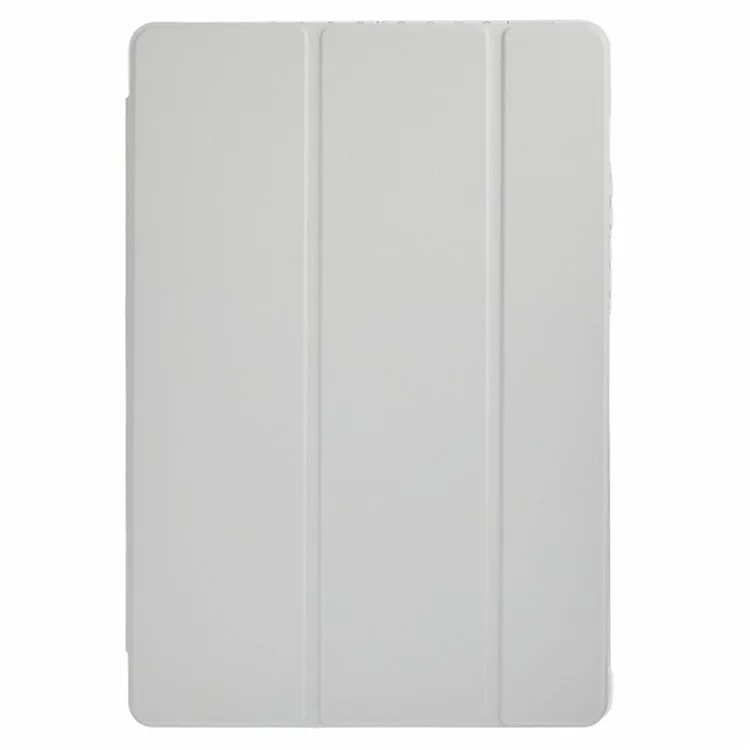 Für Samsung Galaxy Tab S10 FE+ Hülle Dreifach-Ständer Leder + TPU + Acryl Transparente Rückseite Tablet-Schutzhülle - Grau
