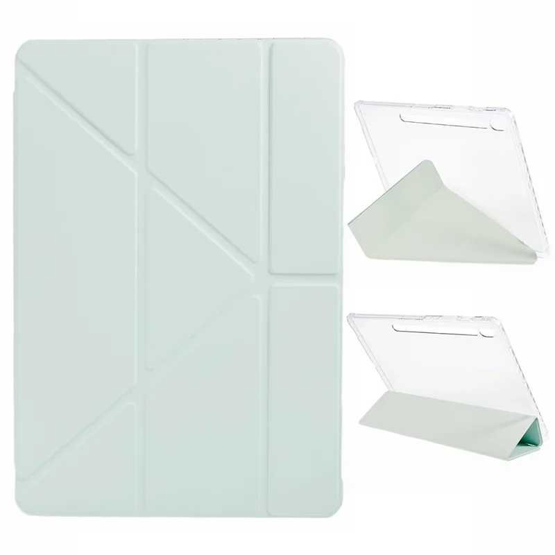 For Samsung Galaxy Tab S10 FE+ Case PU Leather Origami Stand Clear Tablet Cover - Light Green