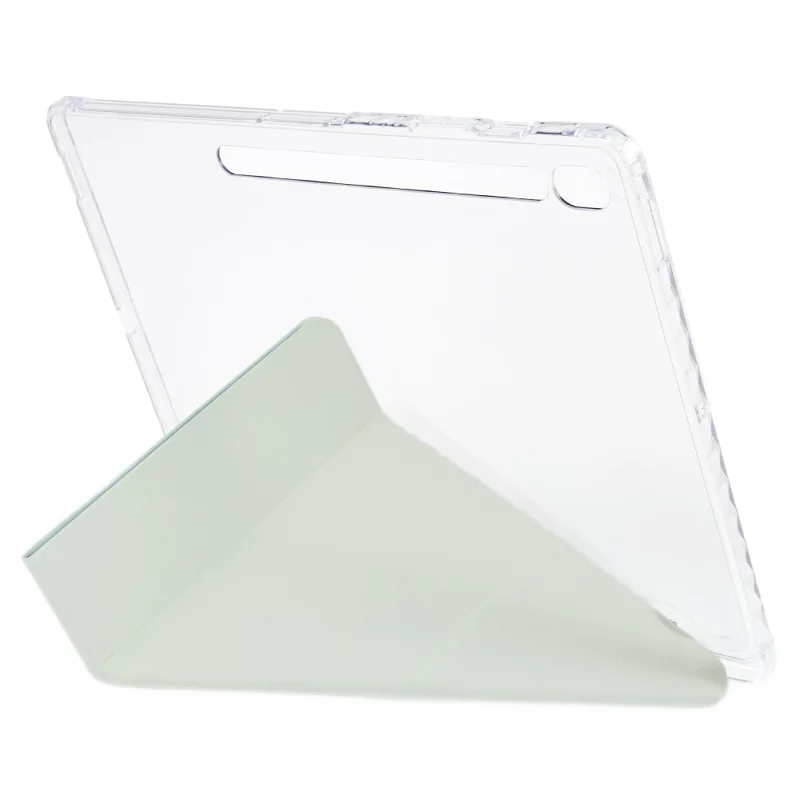 For Samsung Galaxy Tab S10 FE+ Case PU Leather Origami Stand Clear Tablet Cover - Light Green