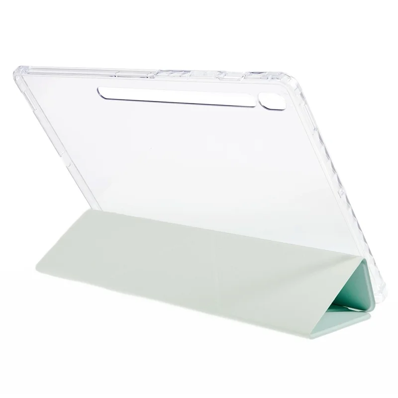 For Samsung Galaxy Tab S10 FE+ Case PU Leather Origami Stand Clear Tablet Cover - Light Green