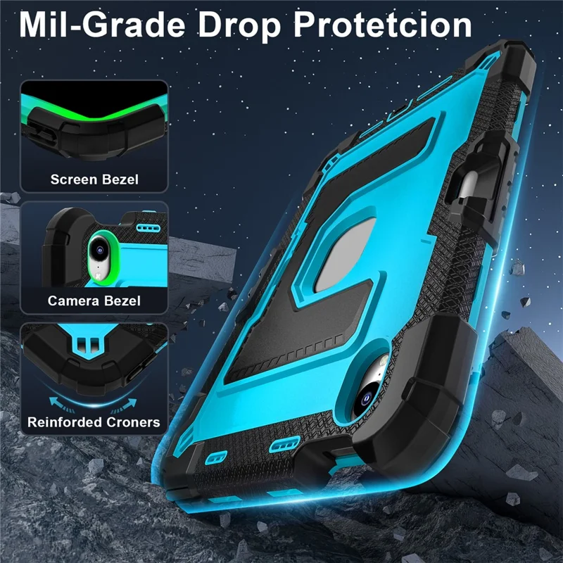 For iPad mini (2024) / (2021) Case with Kickstand Strap Pen Slot Anti Drop PC + Silicone Tablet Cover - Black / Blue