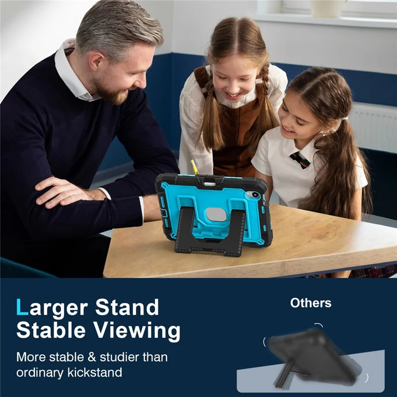 For iPad mini (2024) / (2021) Case with Kickstand Strap Pen Slot Anti Drop PC + Silicone Tablet Cover - Black / Blue