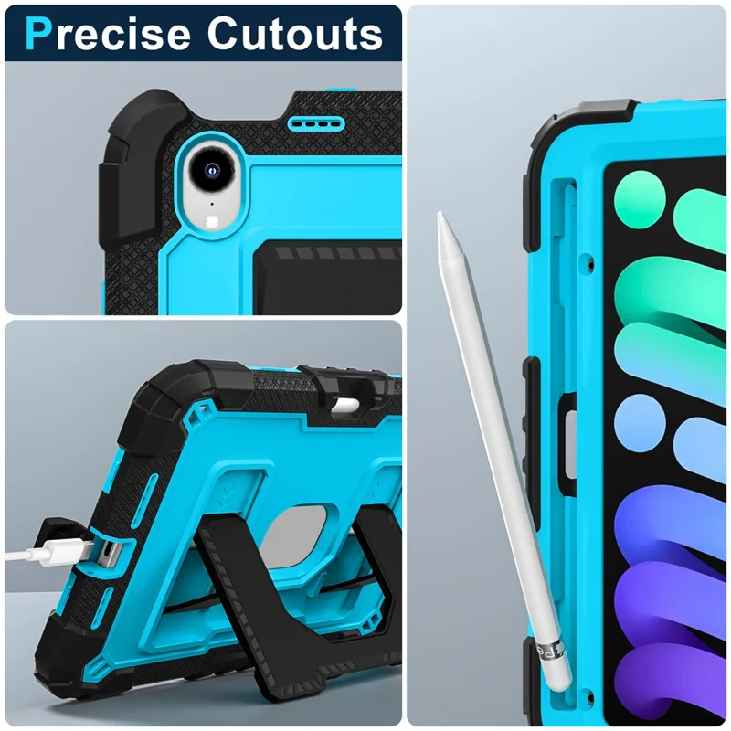 For iPad mini (2024) / (2021) Case with Kickstand Strap Pen Slot Anti Drop PC + Silicone Tablet Cover - Black / Blue
