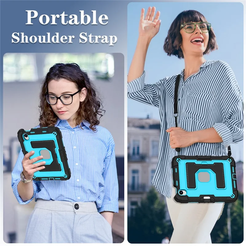 For iPad mini (2024) / (2021) Case with Kickstand Strap Pen Slot Anti Drop PC + Silicone Tablet Cover - Black / Blue