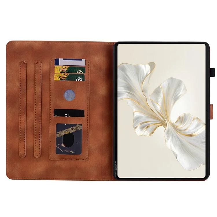 For Honor Pad X9a Hülle mit Lilien-Motiv, Kartenfächer, Leder-Tablet-Schutzhülle - Braun
