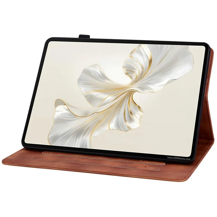 For Honor Pad X9a Hülle mit Lilien-Motiv, Kartenfächer, Leder-Tablet-Schutzhülle - Braun