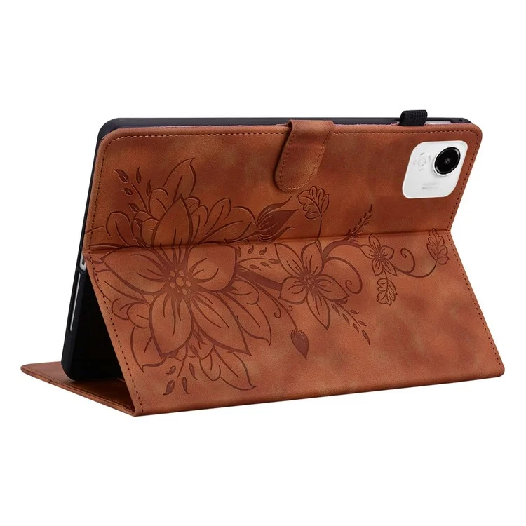 For Honor Pad X9a Hülle mit Lilien-Motiv, Kartenfächer, Leder-Tablet-Schutzhülle - Braun