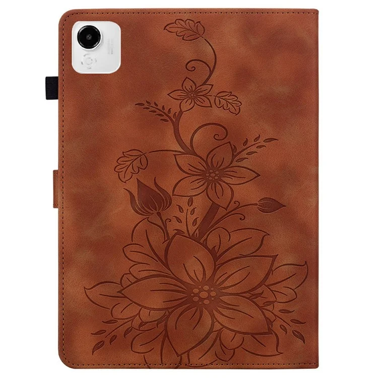 For Honor Pad X9a Hülle mit Lilien-Motiv, Kartenfächer, Leder-Tablet-Schutzhülle - Braun