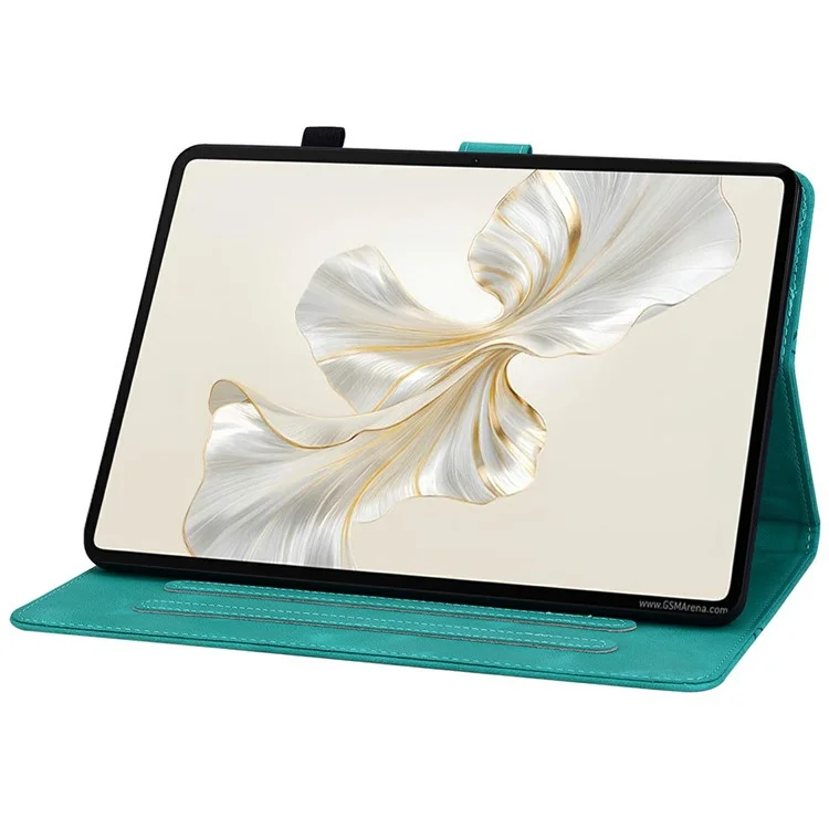 For Honor Pad X9a Case Lily Flower Imprint Card Slots Leather Tablet Cover - Green