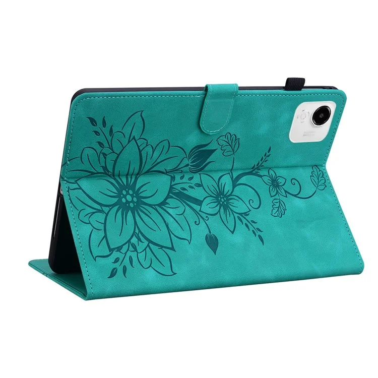 For Honor Pad X9a Case Lily Flower Imprint Card Slots Leather Tablet Cover - Green