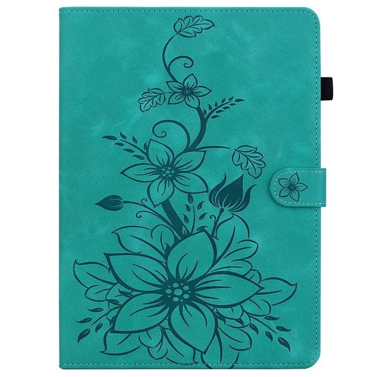 For Honor Pad X9a Case Lily Flower Imprint Card Slots Leather Tablet Cover - Green