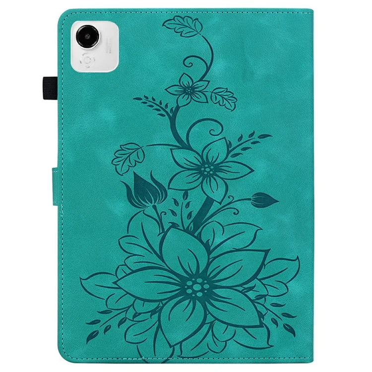 For Honor Pad X9a Case Lily Flower Imprint Card Slots Leather Tablet Cover - Green