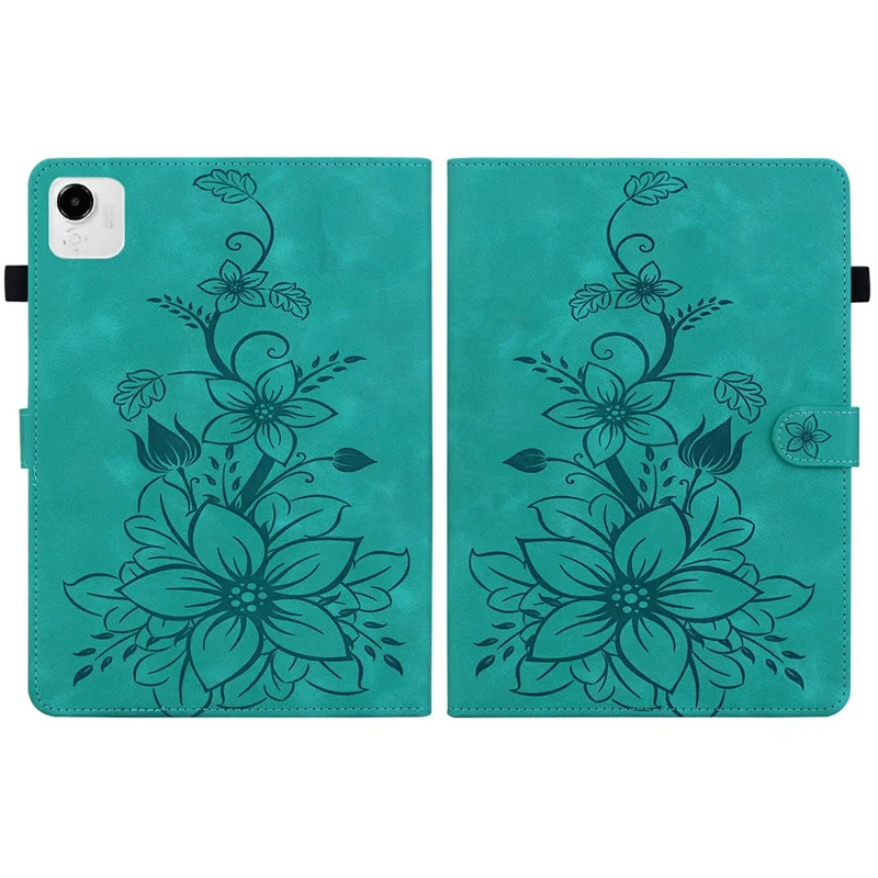 For Honor Pad X9a Case Lily Flower Imprint Card Slots Leather Tablet Cover - Green