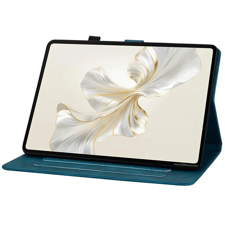 For Honor Pad X9a Case Lily Flower Imprint Card Slots Leather Tablet Cover - Blue