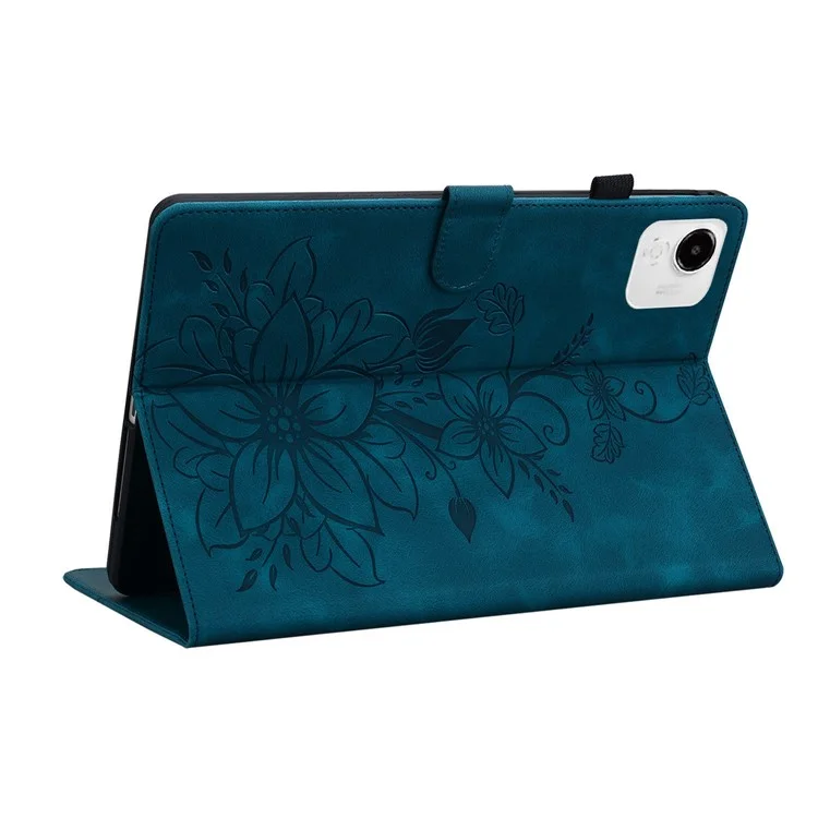 For Honor Pad X9a Case Lily Flower Imprint Card Slots Leather Tablet Cover - Blue