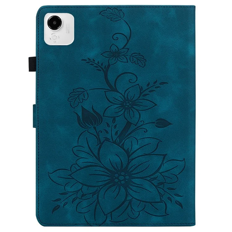 For Honor Pad X9a Case Lily Flower Imprint Card Slots Leather Tablet Cover - Blue