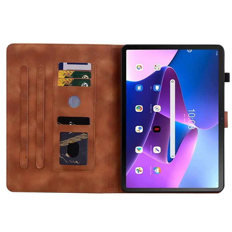 Étui pour Lenovo Tab TB311FU Motif Fleur de Lys avec Emplacements pour Cartes Housse de Tablette en Cuir - Marron