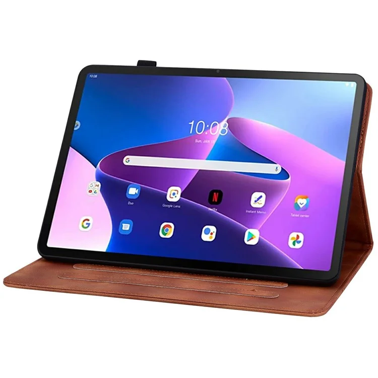 Étui pour Lenovo Tab TB311FU Motif Fleur de Lys avec Emplacements pour Cartes Housse de Tablette en Cuir - Marron