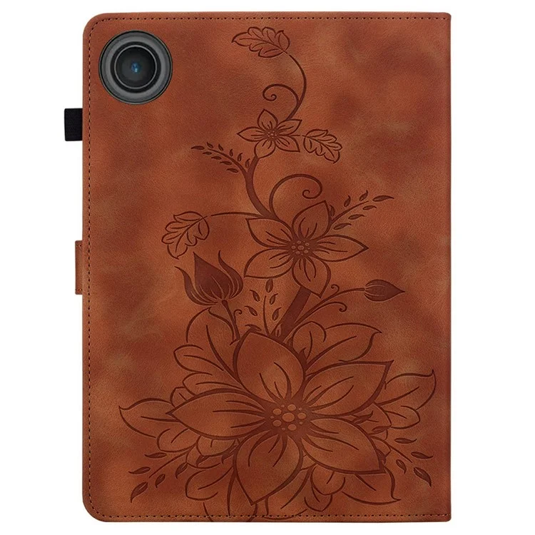 Étui pour Lenovo Tab TB311FU Motif Fleur de Lys avec Emplacements pour Cartes Housse de Tablette en Cuir - Marron