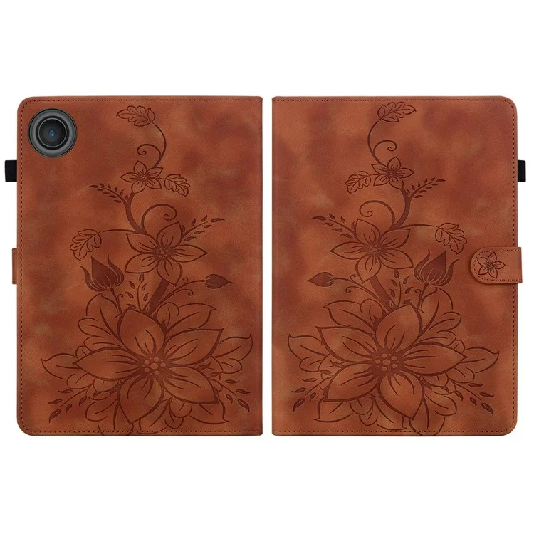 Étui pour Lenovo Tab TB311FU Motif Fleur de Lys avec Emplacements pour Cartes Housse de Tablette en Cuir - Marron