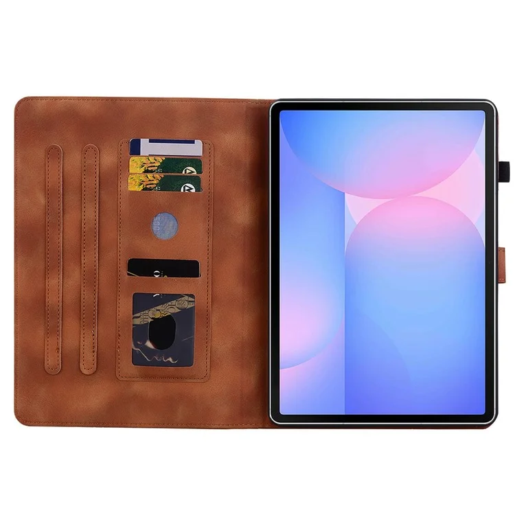 Für Samsung Galaxy Tab S10 FE+ Hülle Lilien-Blumen-Prägung Kartenfächer Leder Tablet Schutzhülle - Braun
