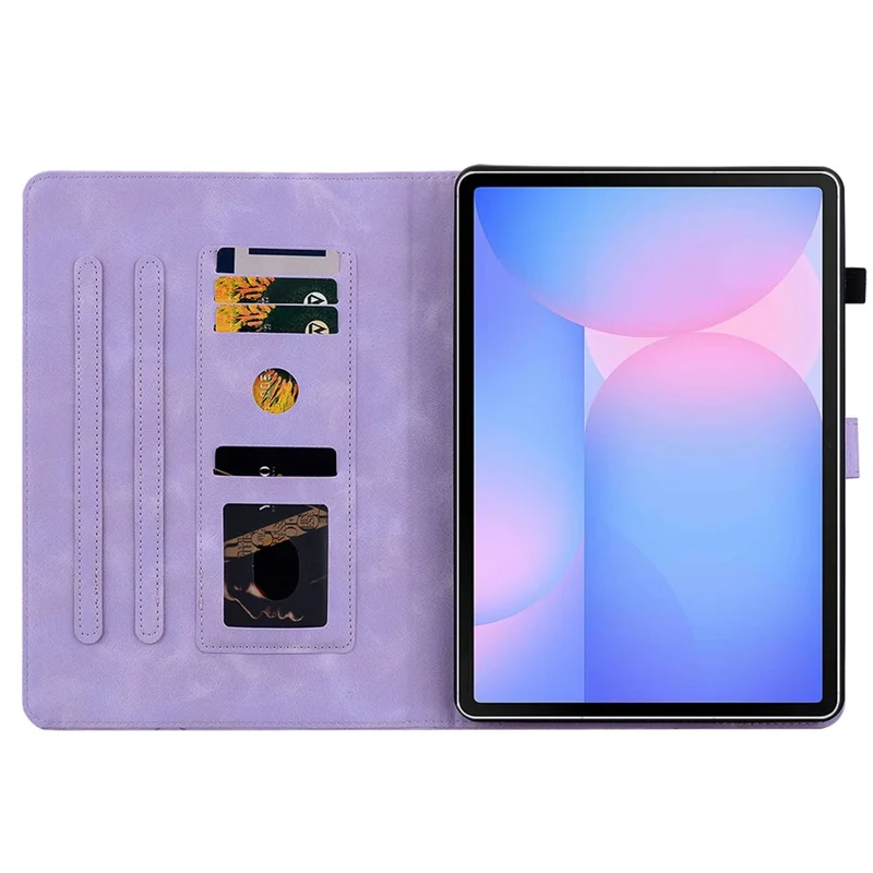 For Samsung Galaxy Tab S10 FE+ Case Lily Flower Imprint Card Slots Leather Tablet Cover - Purple