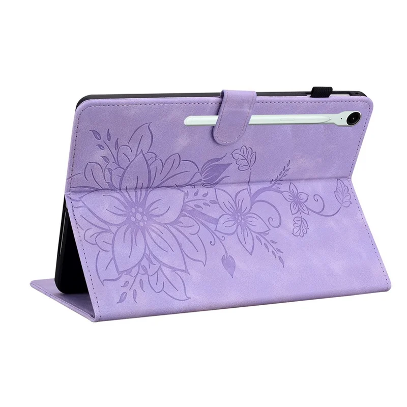 For Samsung Galaxy Tab S10 FE+ Case Lily Flower Imprint Card Slots Leather Tablet Cover - Purple