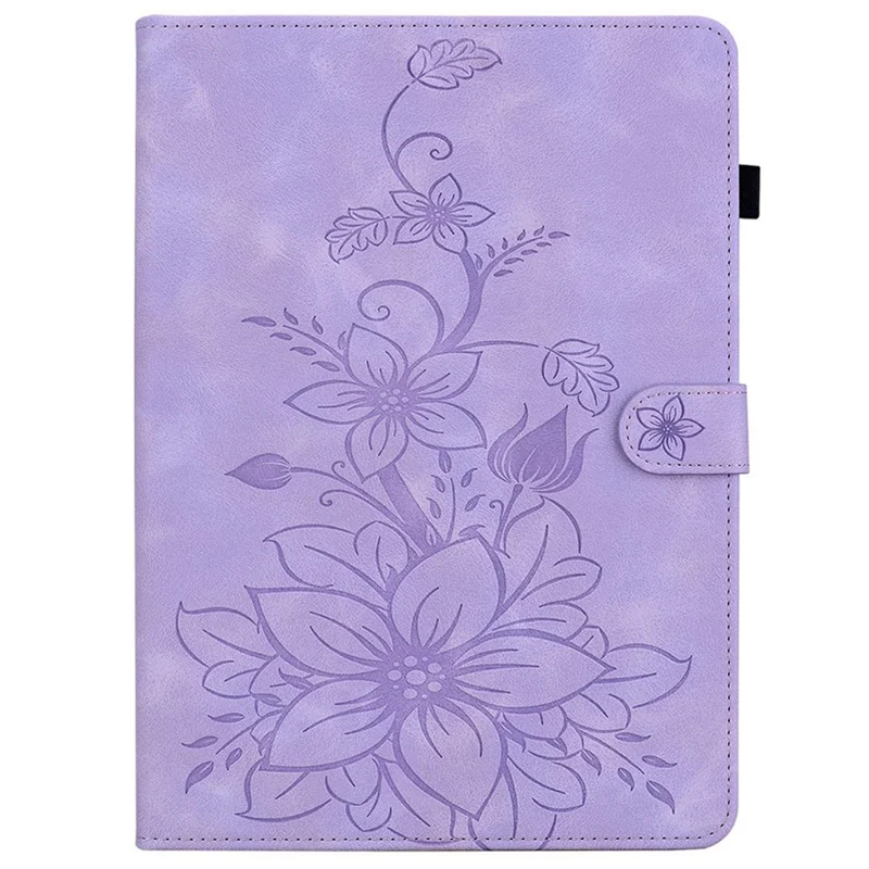 For Samsung Galaxy Tab S10 FE+ Case Lily Flower Imprint Card Slots Leather Tablet Cover - Purple