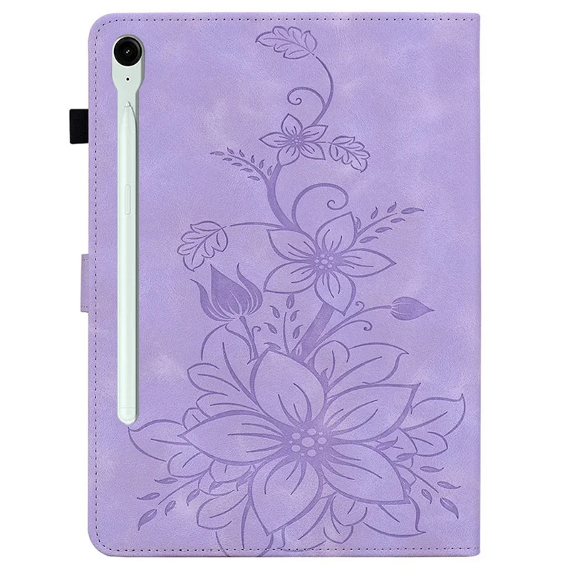 For Samsung Galaxy Tab S10 FE+ Case Lily Flower Imprint Card Slots Leather Tablet Cover - Purple
