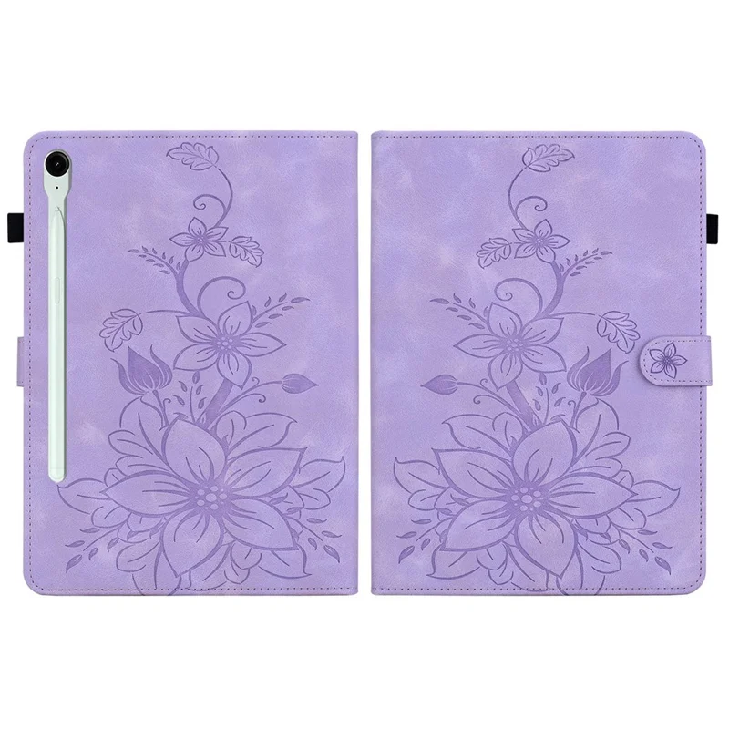 For Samsung Galaxy Tab S10 FE+ Case Lily Flower Imprint Card Slots Leather Tablet Cover - Purple