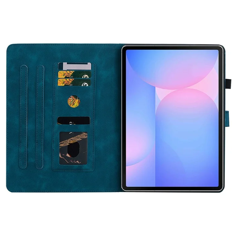 For Samsung Galaxy Tab S10 FE+ Case Lily Flower Imprint Card Slots Leather Tablet Cover - Blue