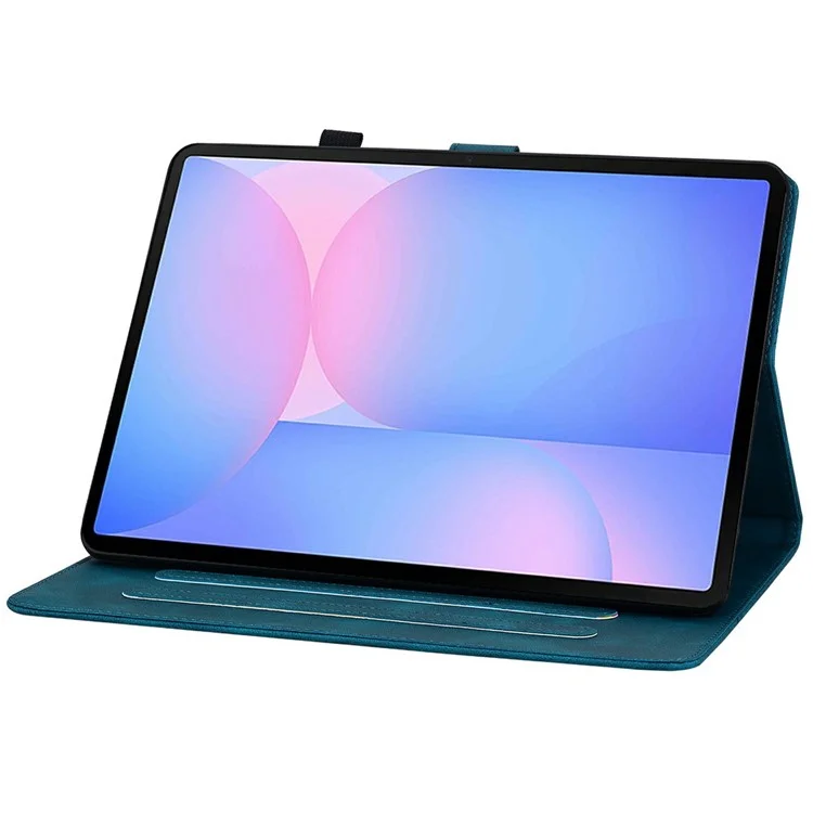 For Samsung Galaxy Tab S10 FE+ Case Lily Flower Imprint Card Slots Leather Tablet Cover - Blue